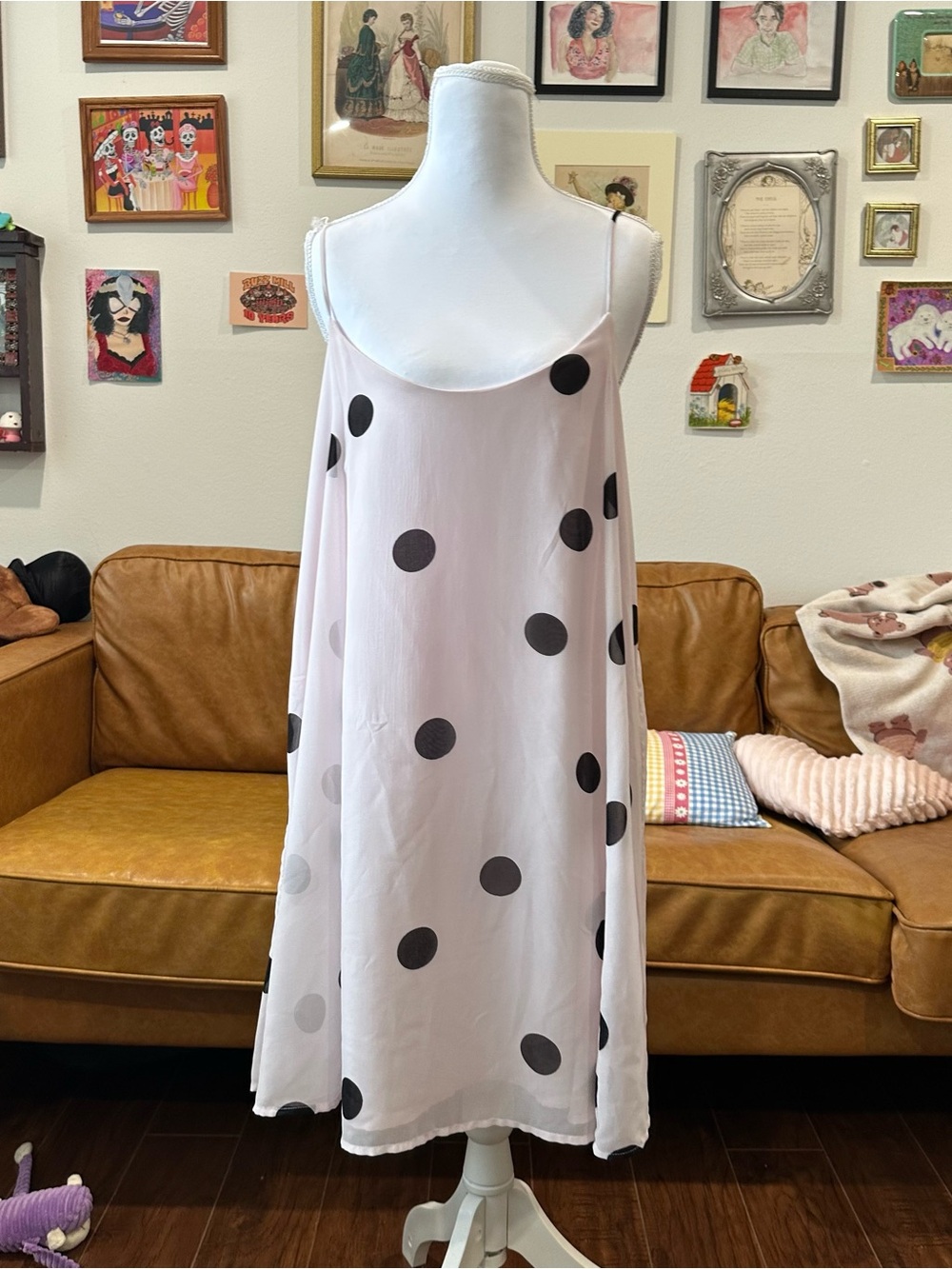 Dex White Dress with Black Polka Dots